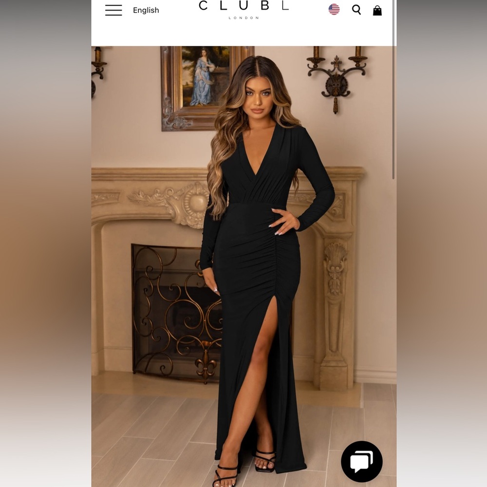 Elegant Black Long Sleeve V-Neck Evening Dress
